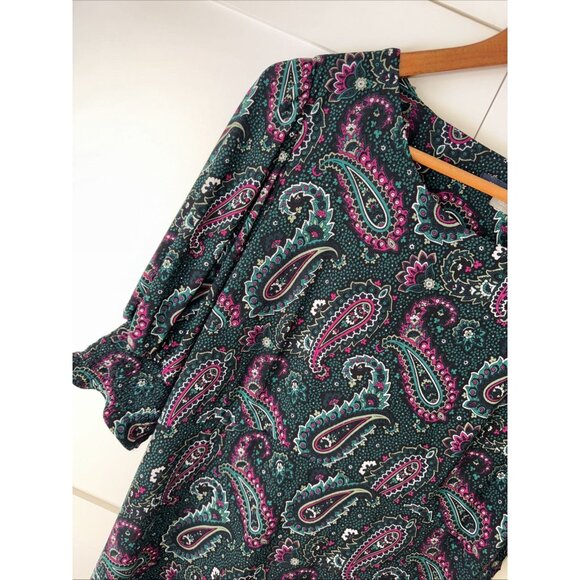 Tommy Hilfiger Dress Womens 12 Green Paisley Short Sleeve A Line Shift Stretch - Picture 2 of 13